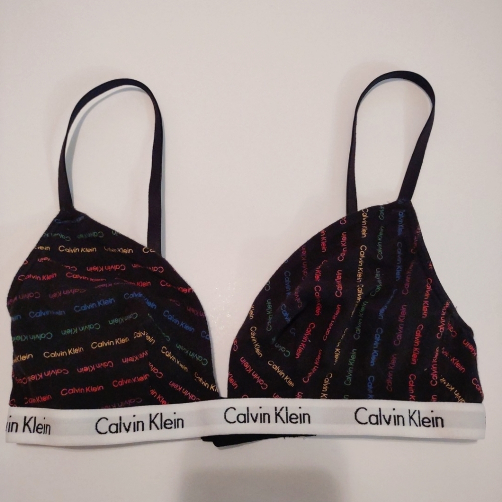Calvin Klein Black Triangle Bralette Rainbow Graphic Small